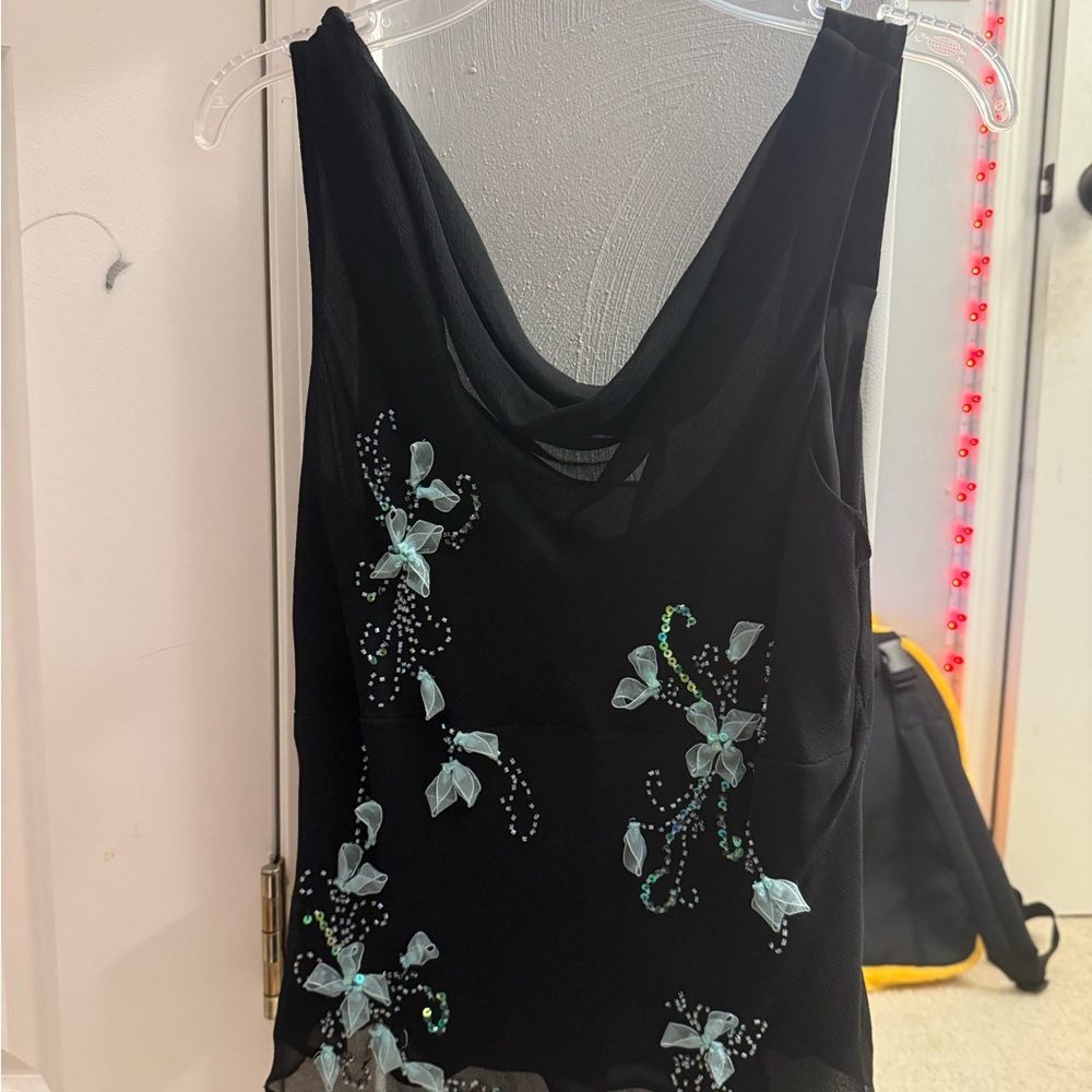 Dressbarn Black Asymmetrical Embellished Tank Top